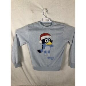 Bluey Sweatshirt Youth Small Blue Fleece Crewneck Santa Hat Christmas Pullover